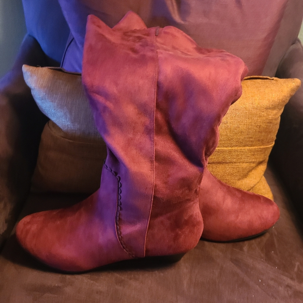 Burgundy Suede Boots